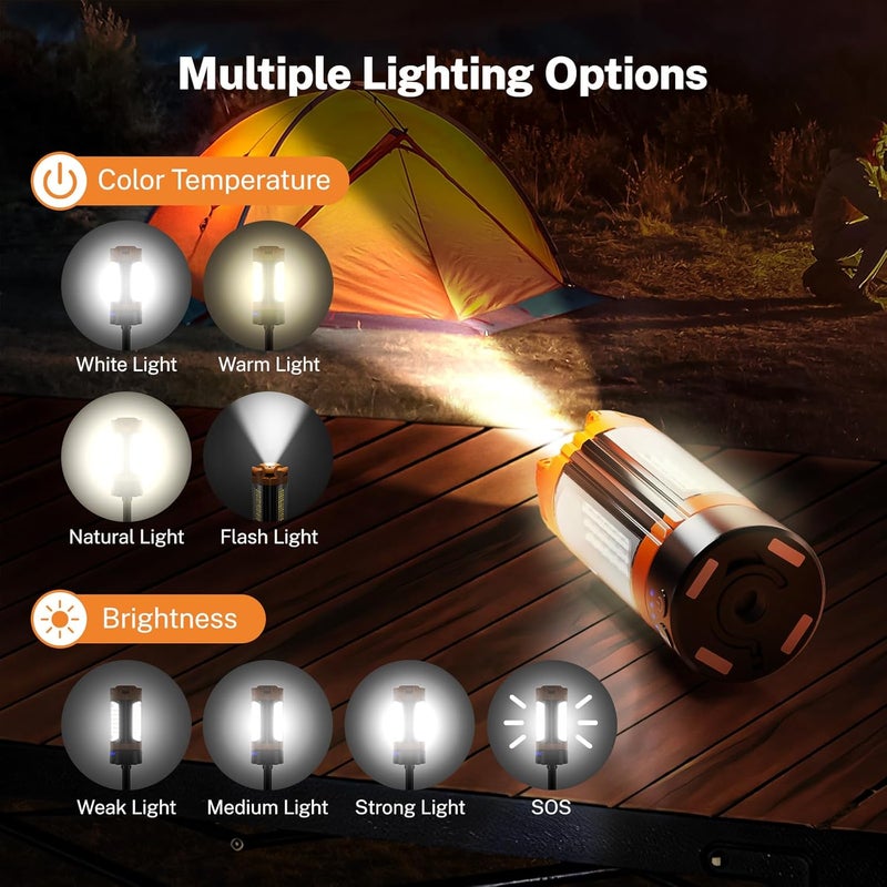 OGERY Rechargeable 10000mAh Camping Light with Stand 6.5 ft Max Height, Cordless Work Light with 3 LED Lamp Heads, 2200 Lumens Camping Essentials Gear Emergency Flashlight with Detachable Tripod - Image 4